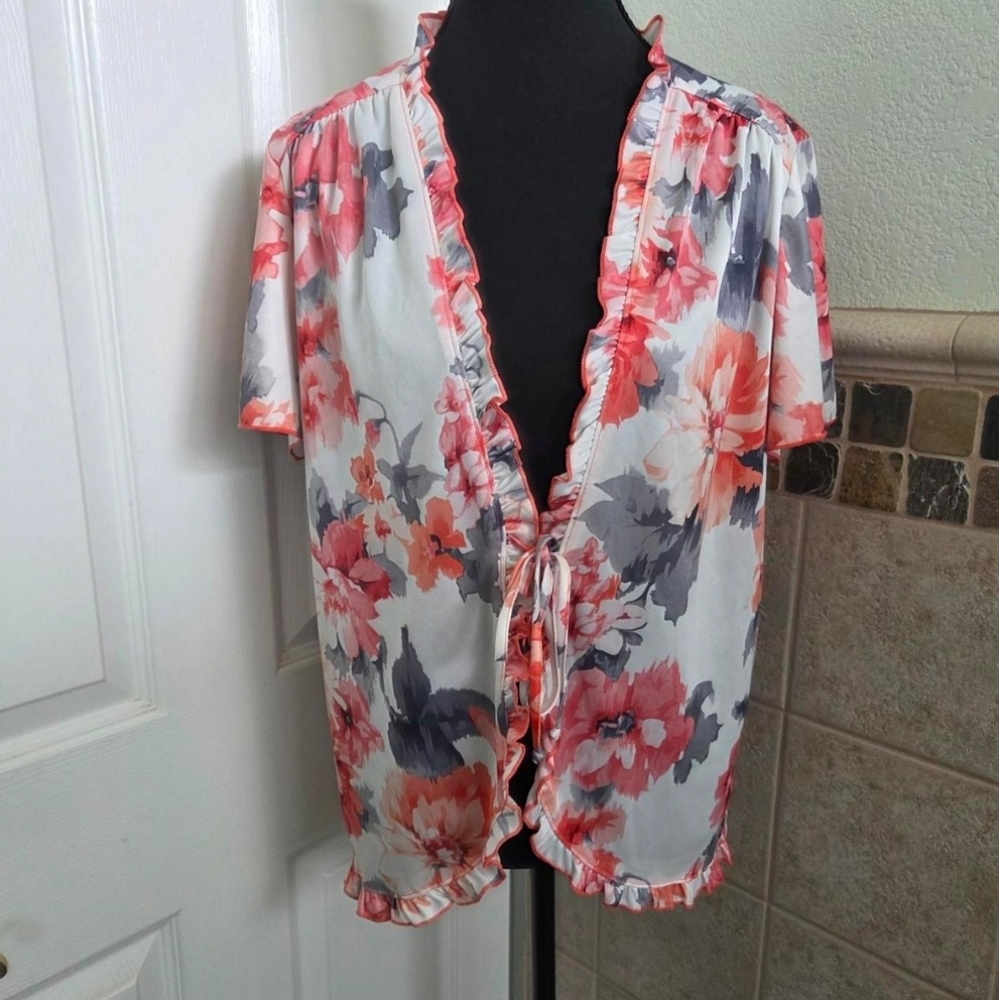 Vintage Y2K Tie Front Ruffle Short Sleeve Top Fairy Cottagecore Whimiscal MED.